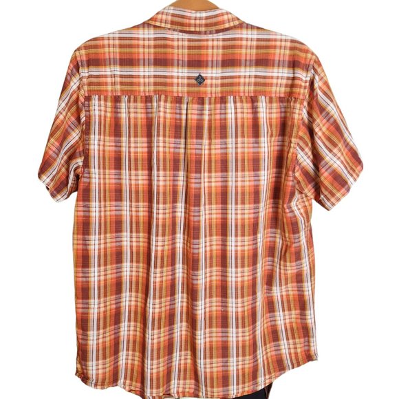 Prana Plaid Short Sleeve Button Down Shirt Organic Cotton Orange Large - Picture 4 of 9